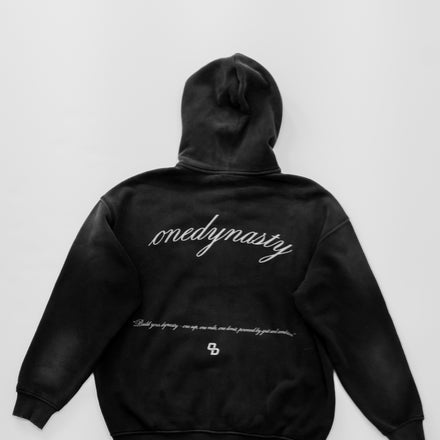 onedynasty© washed black signature zip-up hoodie