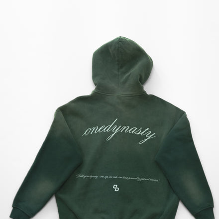 onedynasty© washed green signature zip-up hoodie
